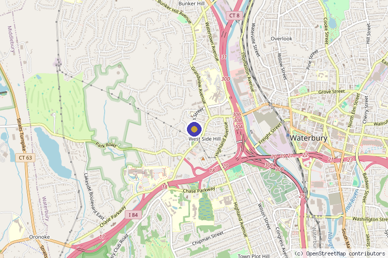 Map showing the location of Livwell Pain Management in Waterbury, CT