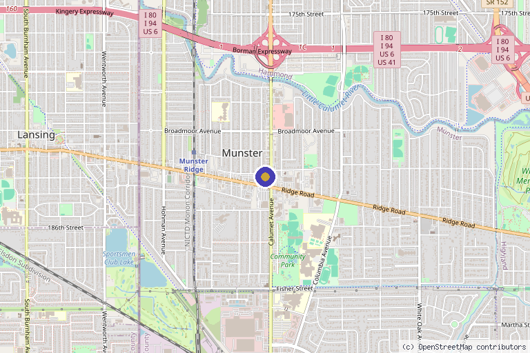 Map showing the location of Restore Center for Aesthetics in Munster, IN