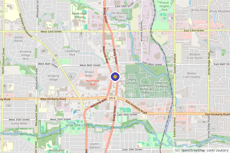 Map showing the location of Boundaries Mind Body Wellness in Davenport, IA