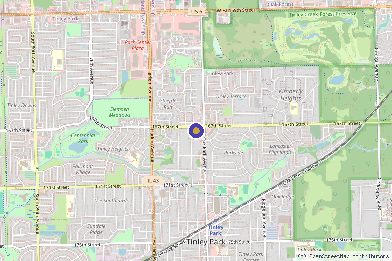 Map showing the location of POLKerFACE AESTHETICS in Tinley Park, IL