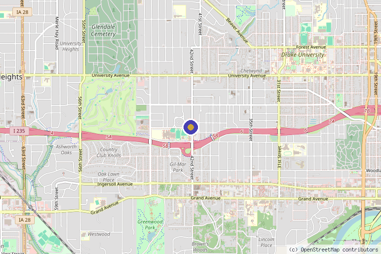 Map showing the location of Iowa HBOT in Des Moines, IA