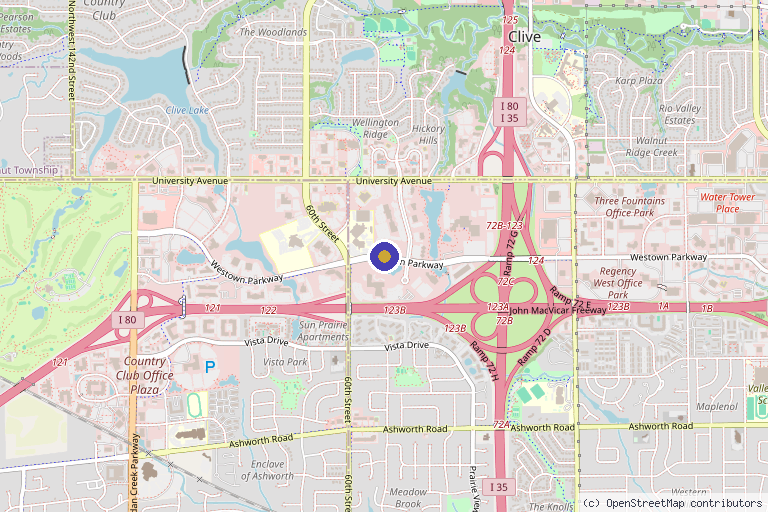 Map showing the location of Clay E Ransdell, DO. in West Des Moines, IA