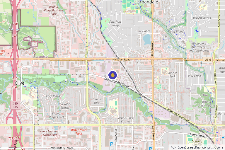 Map showing the location of vIVid Wellness + Aesthetics in Clive, IA