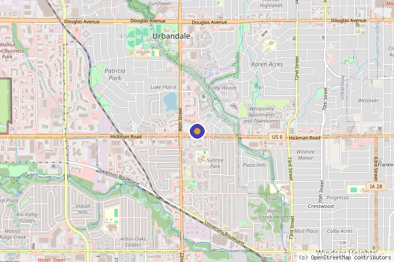 Map showing the location of Advanced Spine Health Center in Urbandale, IA