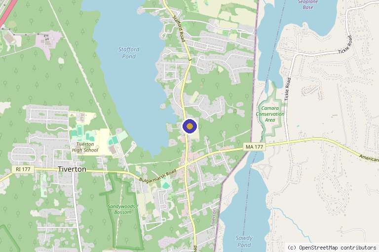 Map showing the location of PureBeautyNP Aesthetics in Tiverton, RI