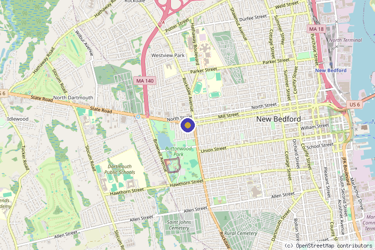 Map showing the location of Fountain of Youth Med Spa in New Bedford, MA