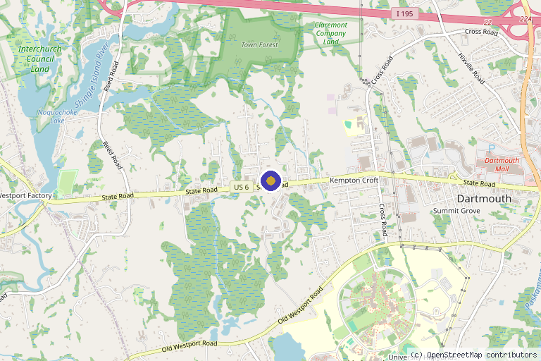 Map showing the location of Blurr'd Lines Med Spa Dartmouth MA in Dartmouth, MA
