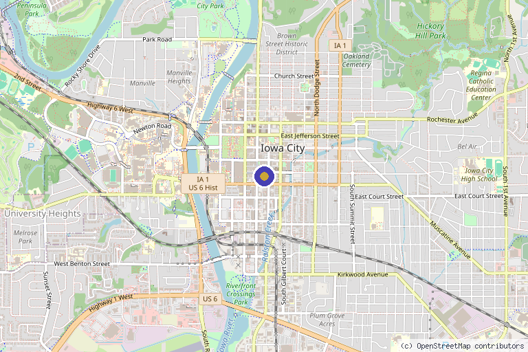 Map showing the location of Eastwind Healing Center in Iowa City, IA