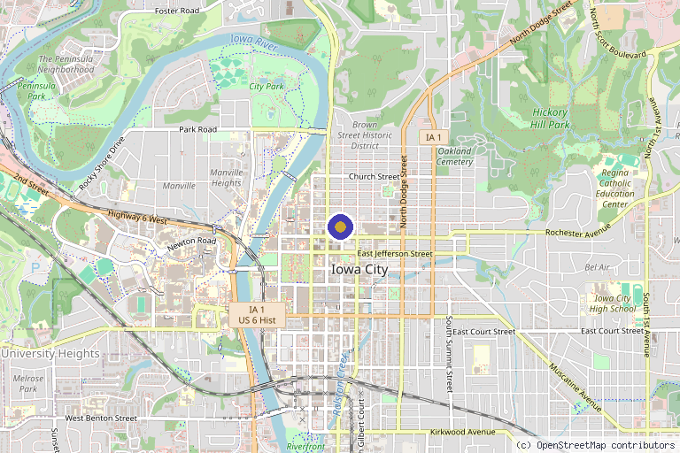 Map showing the location of U.S. Bodycontour & Wellness Center in Iowa City, IA