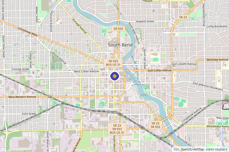 Map showing the location of Trayam Dermatology in South Bend, IN