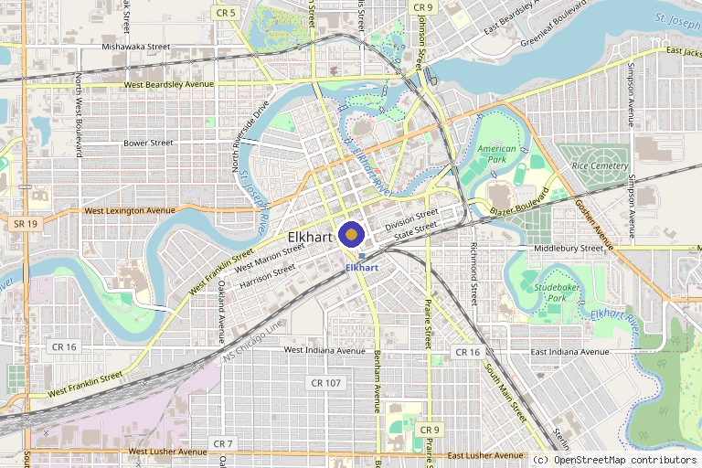 Map showing the location of Elite Aesthetics Michiana in Elkhart, IN