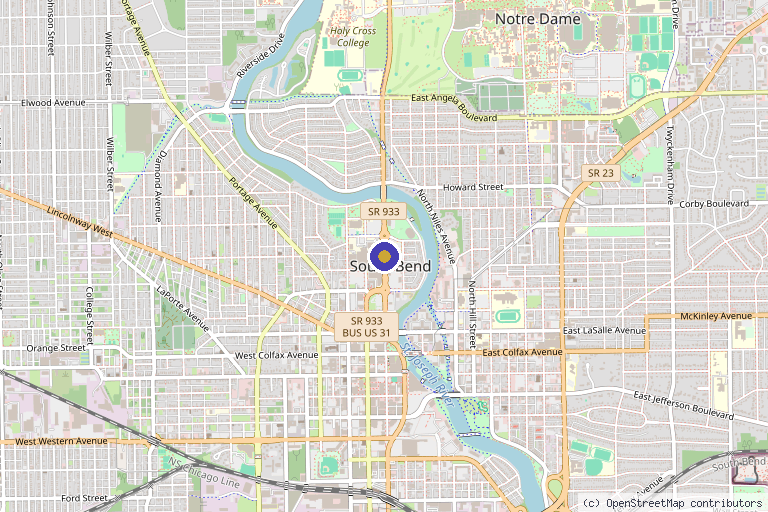 Map showing the location of Bone Marrow Trnsplnt & Hmtlgc in South Bend, IN