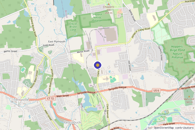 Map showing the location of Bristol Orthopaedics Sports Medicine & Arthritis Center in Bristol, CT