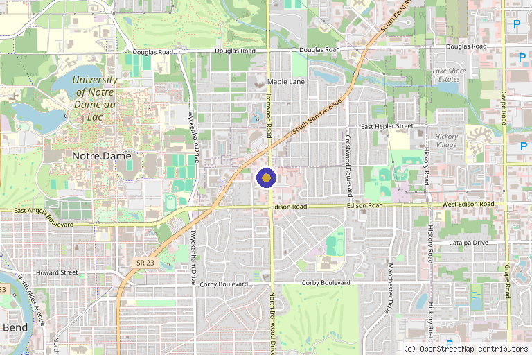 Map showing the location of Pain Management Care Pc in South Bend, IN