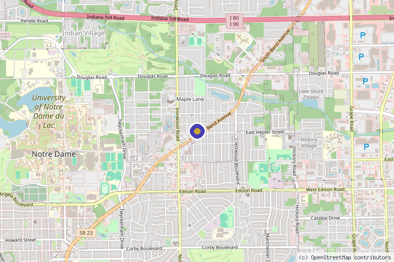 Map showing the location of Homebody Aesthetics and Wellness in South Bend, IN