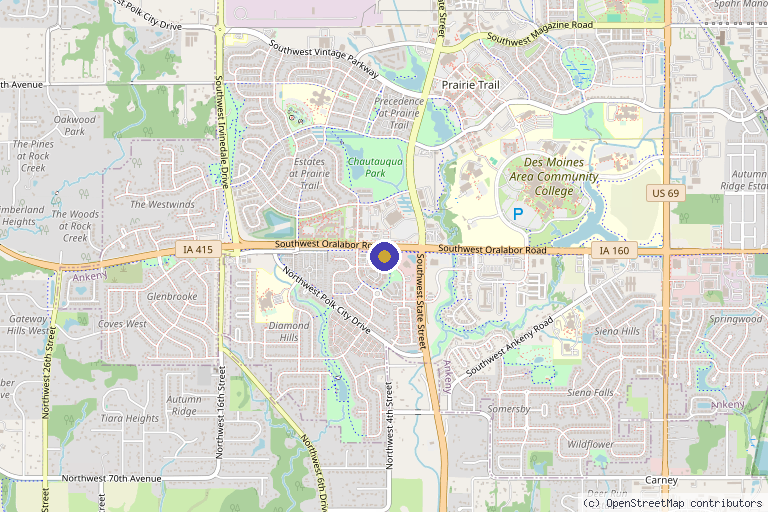Map showing the location of Elevate Physical Therapy and Sports Medicine in Ankeny, IA