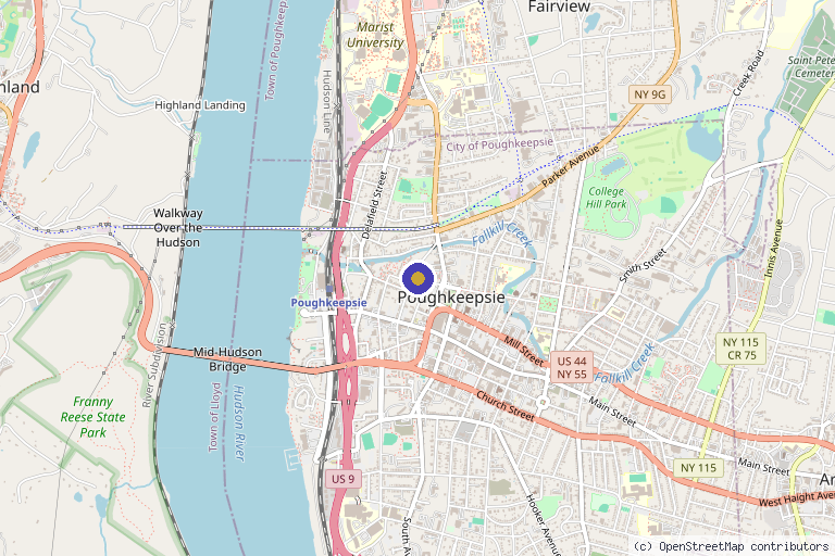 Map showing the location of Poughkeepsie Integrative Health in Poughkeepsie, NY