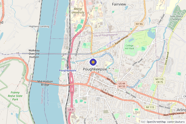 Map showing the location of Centered Health Healing Arts in Poughkeepsie, NY