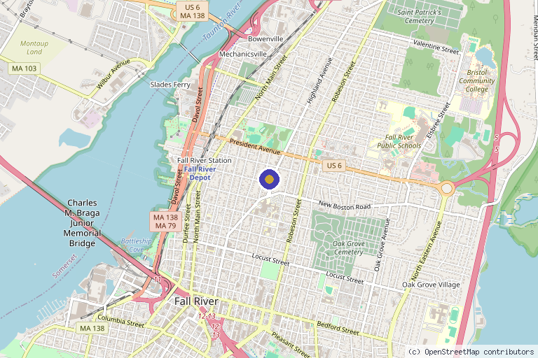 Map showing the location of StudioEros in Fall River, MA