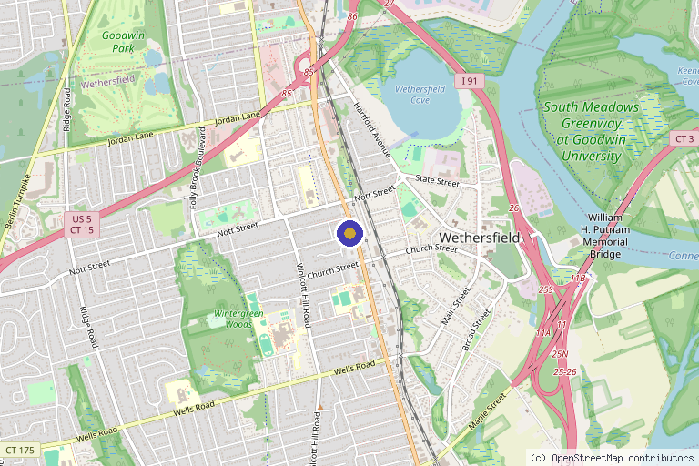 Map showing the location of Hair Restoration Center of Connecticut in Wethersfield, CT