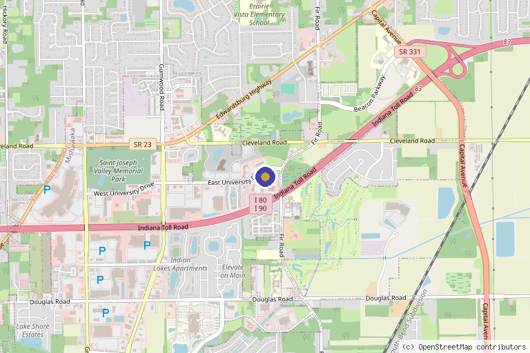 Map showing the location of Rejuve Aesthetics and Wellness in Granger, IN