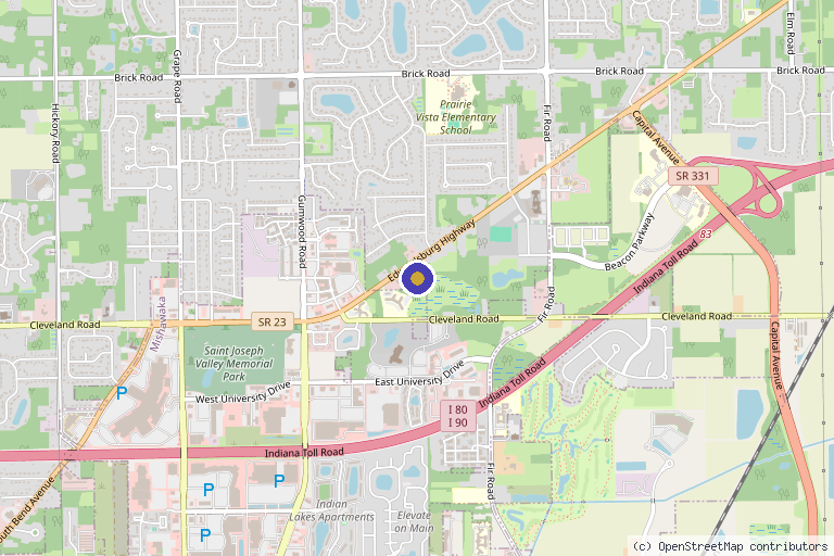 Map showing the location of Park Place Medical Spa in Granger, IN