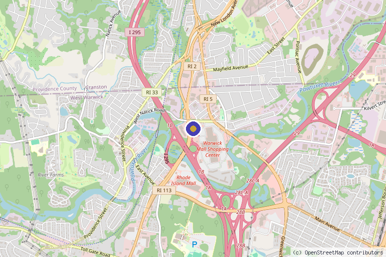 Map showing the location of Northeast Men's Health - Warwick in Warwick, RI