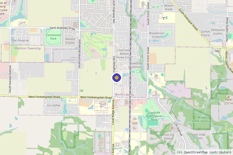 Map showing the location of Iowa Wellness Center in North Liberty, IA