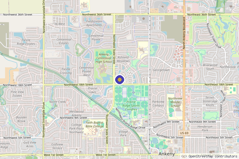 Map showing the location of Designed 2 Move Spine and Sport in Ankeny, IA