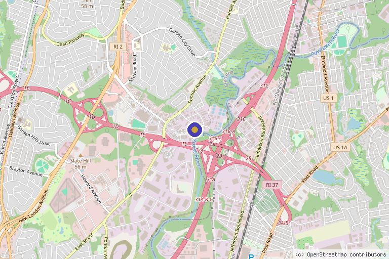 Map showing the location of Restore Physical Therapy in Cranston, RI