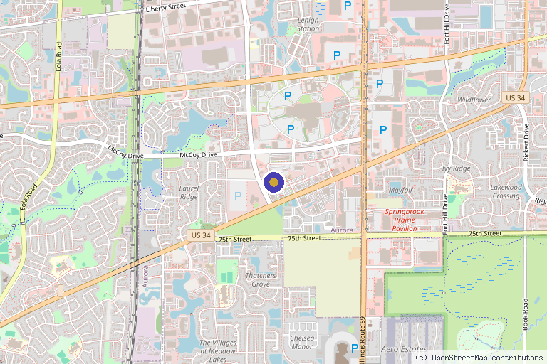 Map showing the location of QC Kinetix (Naperville) in Aurora, IL