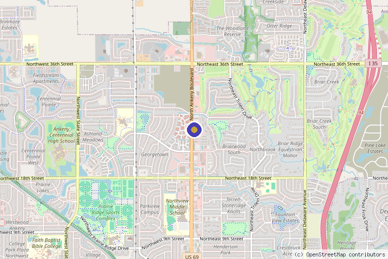 Map showing the location of Revive Aesthetics Academy in Ankeny, IA