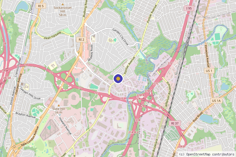 Map showing the location of Viva Med Spa & Wellness in Cranston, RI