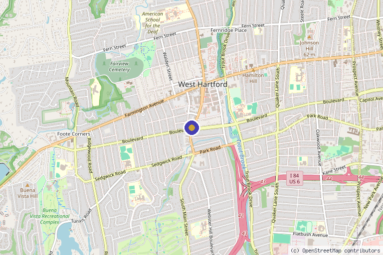 Map showing the location of Bella Republic Medspa in West Hartford, CT