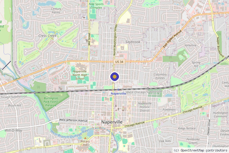 Map showing the location of LuxeSkin Med Spa in Naperville, IL