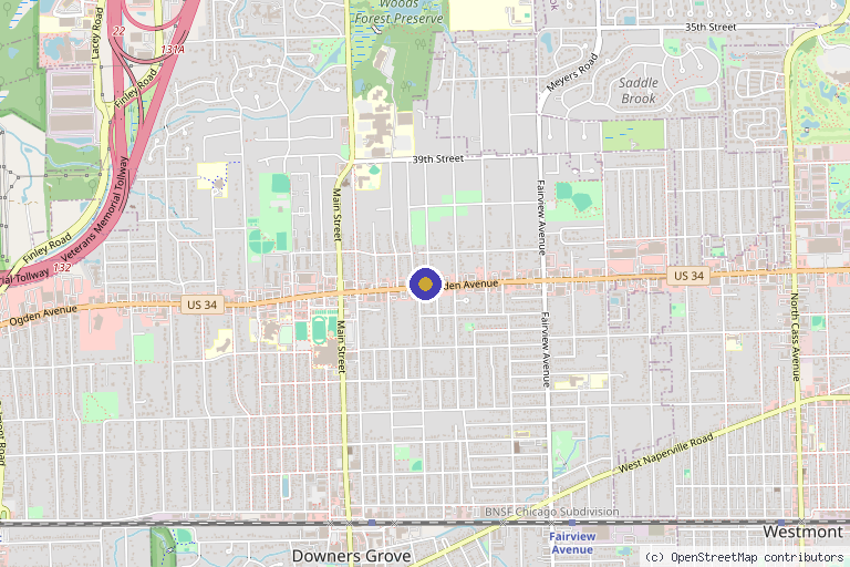 Map showing the location of NexGen Aesthetics & Wellness in Downers Grove, IL