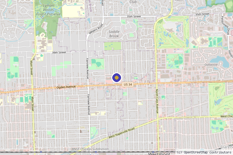 Map showing the location of MD Aesthetics and Skin Tightening in Downers Grove, IL