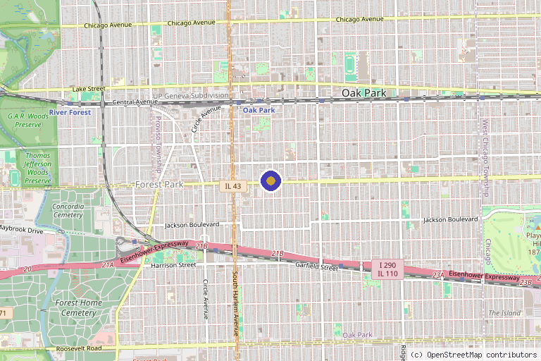 Map showing the location of Sparkle Aesthetics in Oak Park, IL