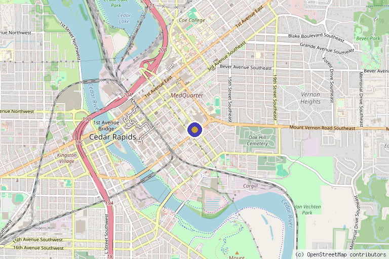 Map showing the location of Innovative Aesthetics Medical Spa and Laser Center in Cedar Rapids, IA