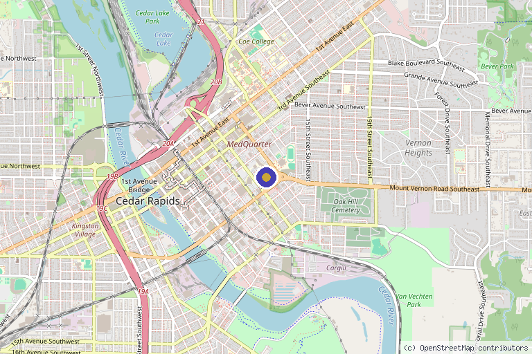 Map showing the location of Mercy Healing Center in Cedar Rapids, IA