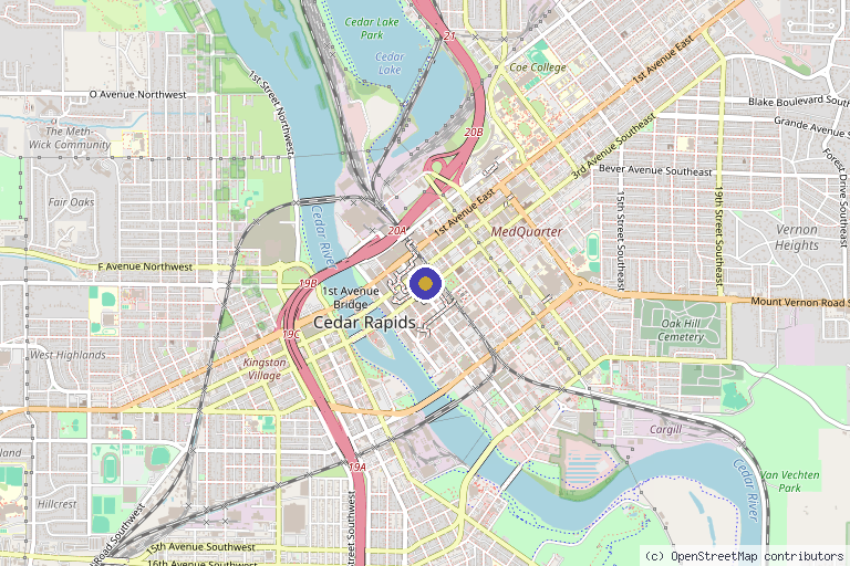 Map showing the location of Vela Wellness Clinic in Cedar Rapids, IA