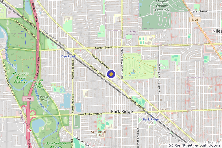 Map showing the location of Live Supreme Wellness Center in Park Ridge, IL