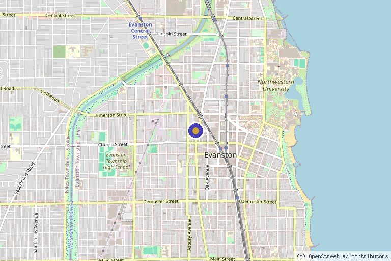 Map showing the location of Meliora Integrative Medicine in Evanston, IL