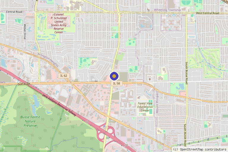 Map showing the location of Northwest Suburban Pain Center in Arlington Heights, IL