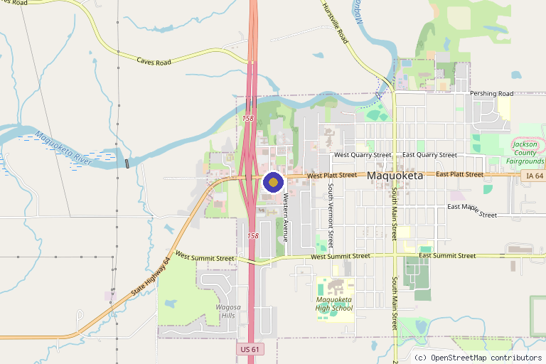 Map showing the location of Allure Aesthetics & Wellness in Maquoketa, IA