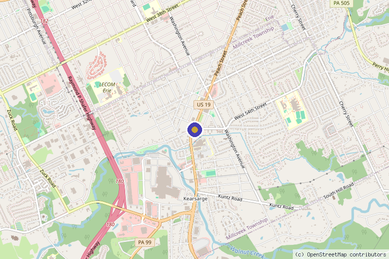 Map showing the location of LECOM Health Orthopedics and Sports Medicine in Erie, PA