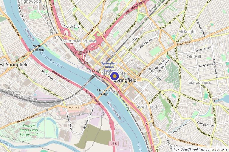 Map showing the location of Bella Luna Aesthetics and Wellness in Springfield, MA