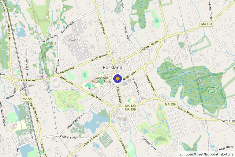 Map showing the location of Toxmeup Medical Health in Rockland, MA