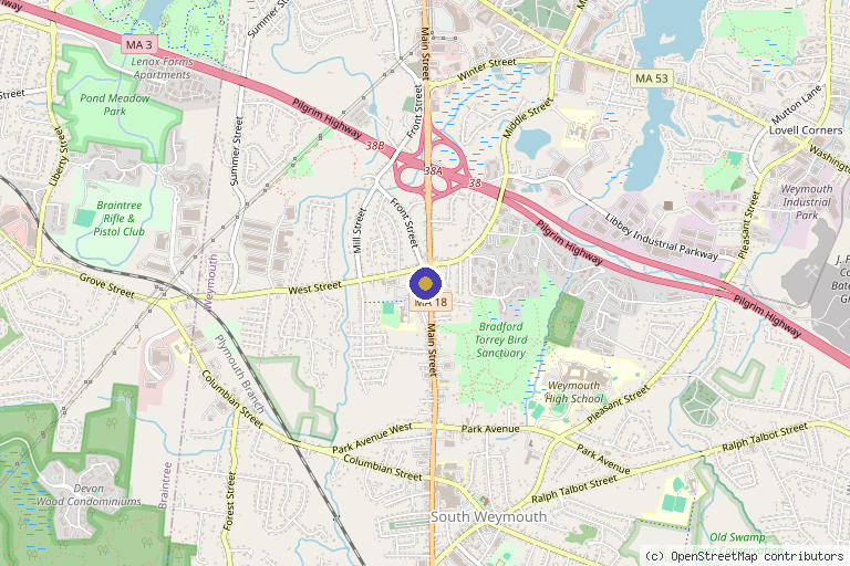 Map showing the location of GK Dermatology: George Kroumpouzos, MD in South Weymouth, MA