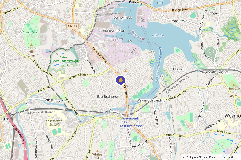 Map showing the location of Stone Lux Med Spa in Braintree, MA